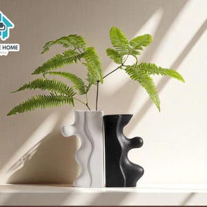 Ceramic Abstract Vase for Dried Flowers | Nordic Tabletop Pot | Modern Home Decor Ornament | Aesthetic Accent Display Gift