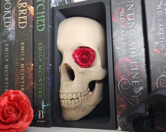 Customizable Rose Eye Half Skull Book Nook