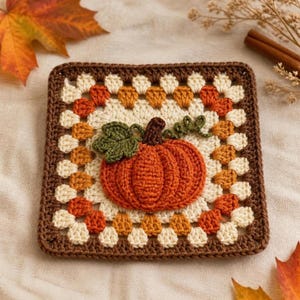 Thanksgiving Pumpkin Granny Square Crochet Pattern, Fall Pumpkin Crochet, Autumn Granny Square, Thanksgiving Crochet PDF, Pumpkin Blanket