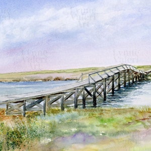 Sandwich boardwalk art print, Cape Cod beach painting watercolor