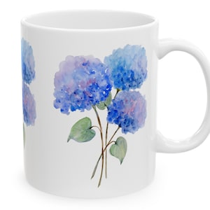 Watercolor Hydrangea Mug: Cape Cod Floral Coffee Cup, Gardener Gift