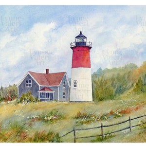 Cape Cod Art - Lighthouse Art Print - Watercolor Art Lighthouse Cape Cod - Nauset Lighthouse