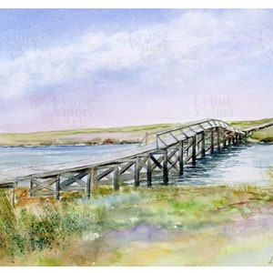 Sandwich boardwalk art print, Cape Cod beach painting watercolor