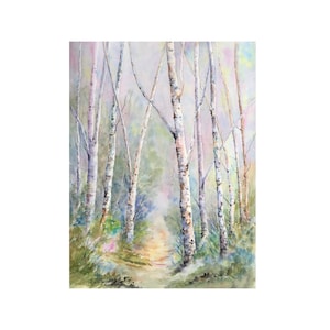 Birch Trees Watercolor Print, New England Nature Wall Art, Colorful Outdoor Woods Print, Watercolor Birch Trees