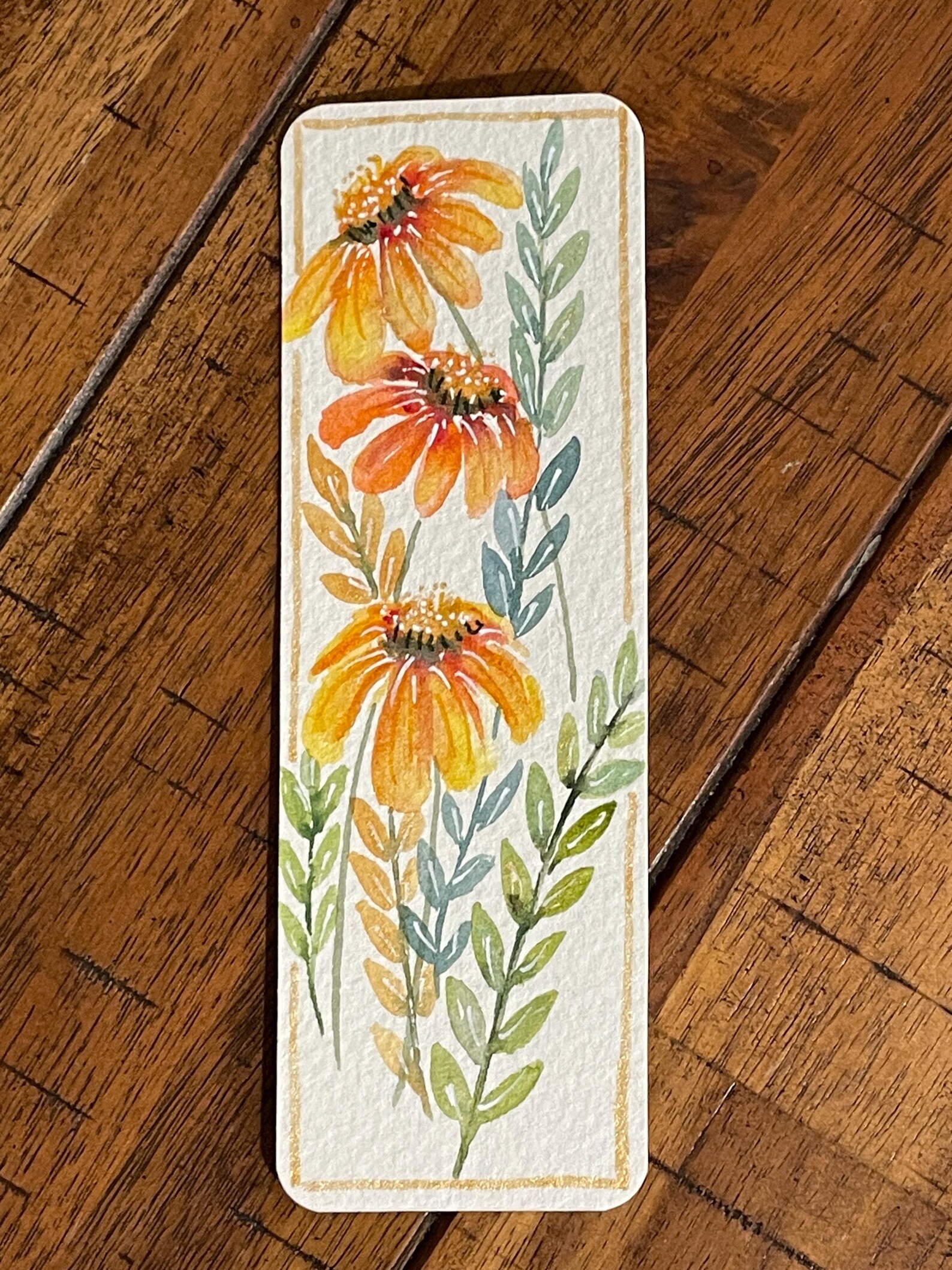 Hand Painted Watercolor Bookmark, Yellow Sunflower Botanical Design ...