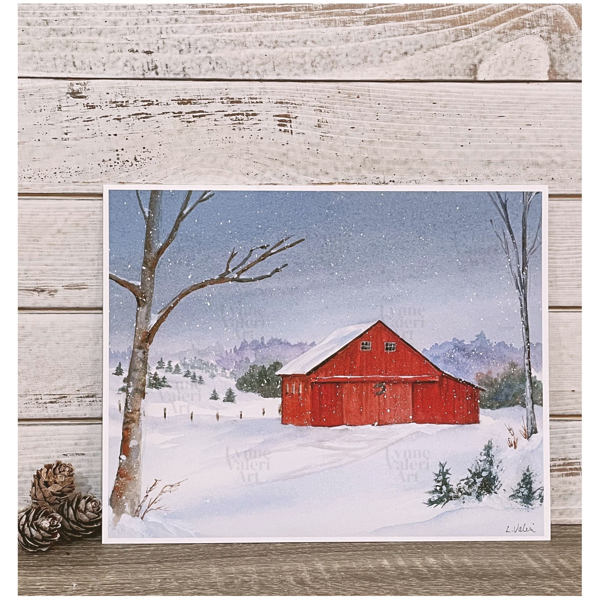 Red Barn Winter Watercolor Art Print: Snow Landscape Painting - Etsy