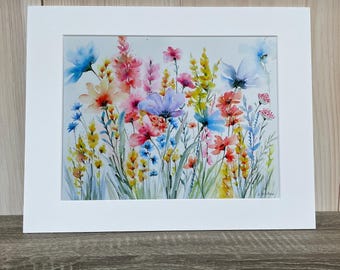 Wildflower Meadow Watercolor Art Print, Colorful Floral Painting