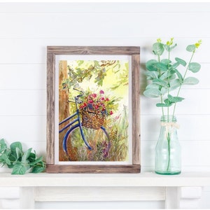Bicycle Art Print, Basket Flowers Painting, Outdoor Nature Art Print, Watercolor Bike Painting image 2