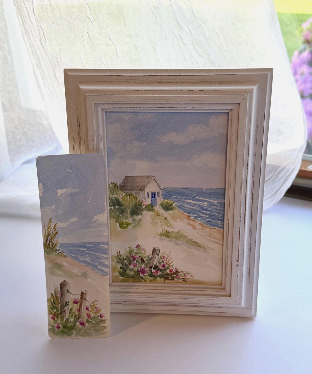 Coastal Original Watercolor Painting With Coordinating Bookmark, Framed ...