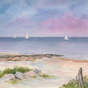 Cape Cod Watercolor Art - Beach Art - Jetty - Ocean