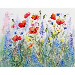 Watercolor Wildflower Art Print, Cottagecore Poppies & Meadow Flowers, Soft Floral Wall Decor for Living Room or Bedroom