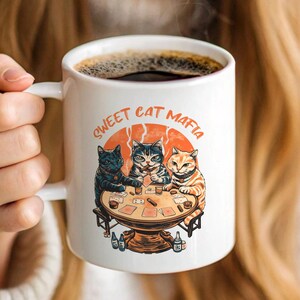 TAZA DE CUELLO REDONDO CON DISEÑO DE MAFIA CATS RETRO PÓQUER, TAZA DE REGALO CON ANIMALES DIVERTIDOS, TAZA DE GATO JUGADOR, TAZA DE CERÁMICA CON PARTE SUPERIOR DEL JUEGO DE CARTAS DE GATOS VEGETALES