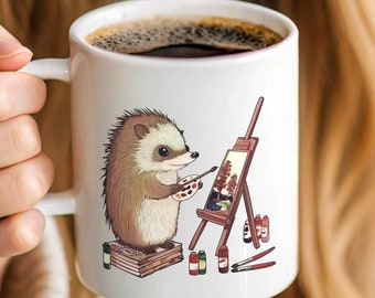 Hedgehog Artist Ceramic Mug: Funny Animal Coffee Cup