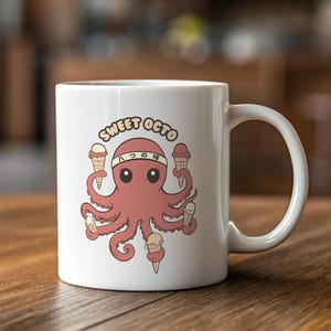 Octopus Mug, Nautical Sea Creature Cup, Ocean Life Home Decor, Vintage Flavored Ice Cream Ceramic Mug, Gift for Sea Lovers, Unique Kraken