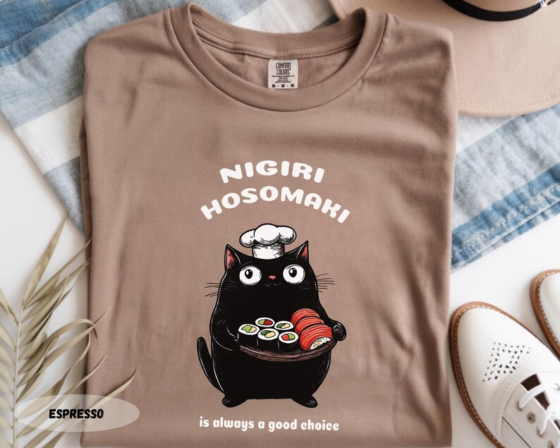 Sushi Cat Chef T-Shirt: Funny Foodie Tee image 1
