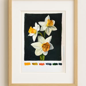 Original Narzissen Aquarell Bild: Frühling Botanisches Stillleben, A5