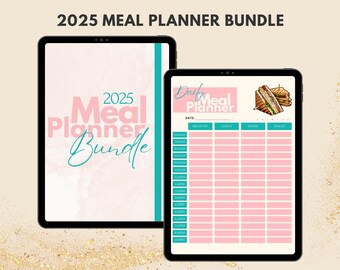 Digital Meal Planner | 2025-2026 | Hyperlinked | Weekly Meal Planner | Daily Meal Planner | Calorie Tracker | 30-Minute Meal Ideas |