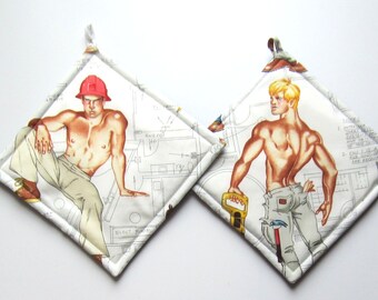 Hot Hunky Sexy Men Construction Workers Set of Two Pot Holders Etsy