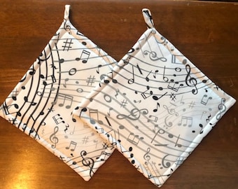 Musical Black & White Pot Holders Set of Two Quiltsy Handmade