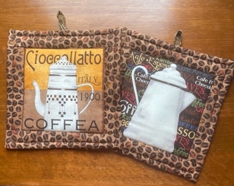 Cioccollatto and White Coffee Pot Quilted Coffee Pot Holders Set of Two Quiltsy Handmade