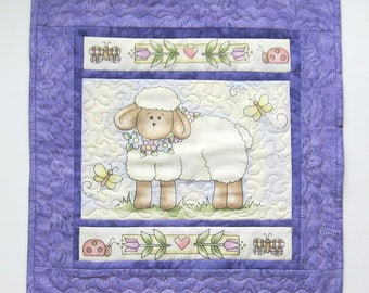 Easter Lamb and Flowers Table Topper Table Mat with Ladybug and Butterfly