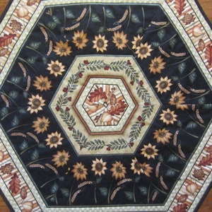 Fall Autumn Strawflowers and Fall Leaves Quilted Hexagon Table Topper Quiltsy Handmade image 2