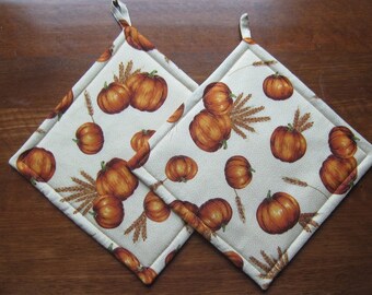 Fall Autumn Harvest Pumpkin Pot Holders Set of Two Quiltsy Handmade