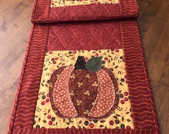 Pumpkin Autumn Fall Harvest Thanksgiving Appliqued Quilted Table Runner Quiltsy Handmade