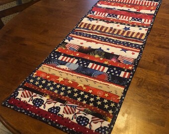 Patriotic Table Runner Red White Blue Quilted Handmade Quiltsy Team