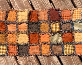 Rag Homespun Fabric Table Runner Autumn Fall Colors Quilted Handmade Quiltsy Team