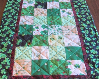 St. Patrick's Day Patchwork Table Runner, Shamrock Table Runner, Quilted Spring Table Runner, Quiltsy Handmade