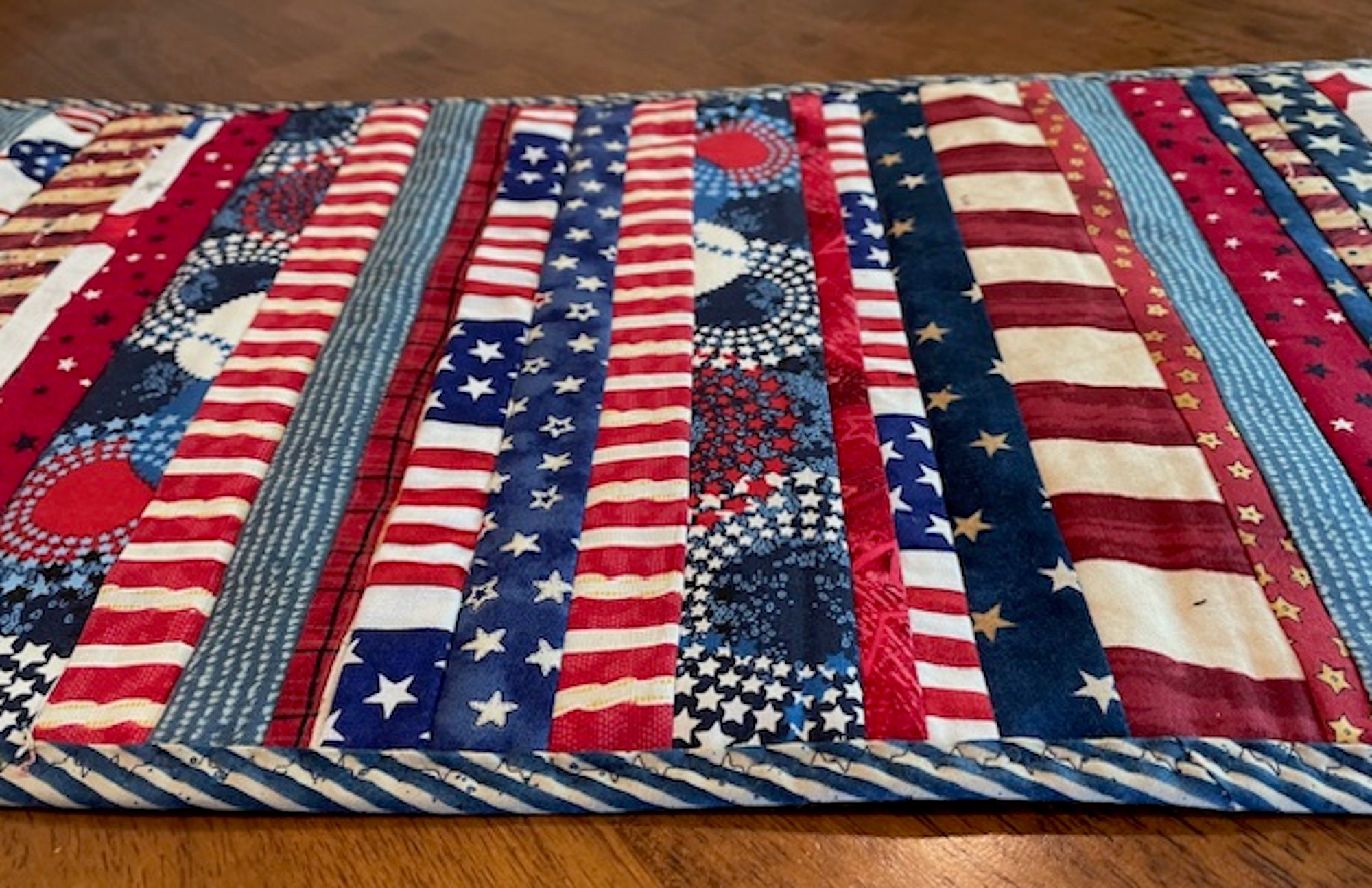 Patriotic Striped Red White Blue Quilted Table Runner Handmade Quiltsy ...