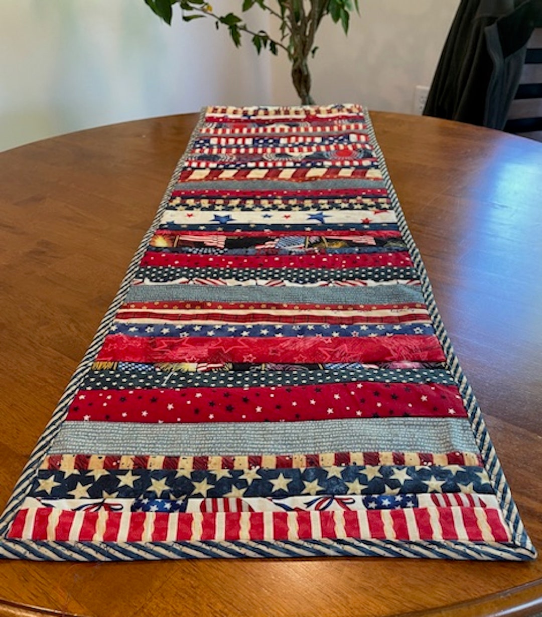 Patriotic Striped Red White Blue Quilted Table Runner Handmade Quiltsy ...