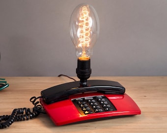 Upcycled 80s Telephone Lamp: Mid-Century Red & Black Accent Light