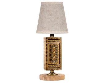 Vintage Carved Wood Box Up-cycled Lamp with New Lampshade