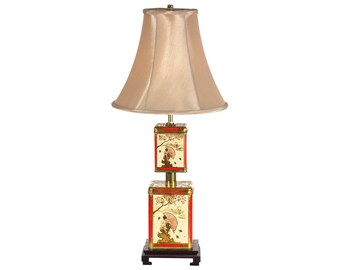 Hand Crafted Tall Table Lamp Up-cycled from Vintage Tins with Fabric Lamp Shade