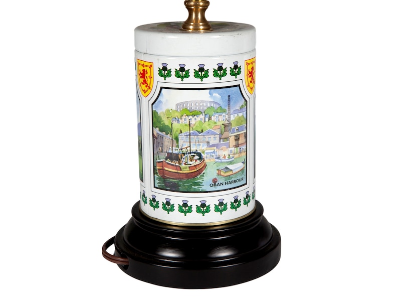 Unique Scottish Landscape Light Vintage Scenes of Scotland Tin Up-cycled Lamp with New Fabric Lampshade