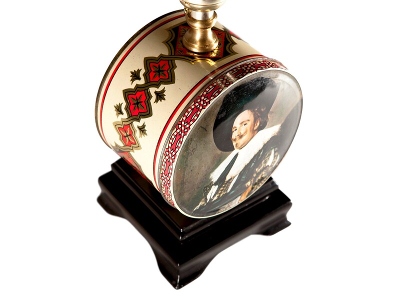 Vintage Portrait Tin Up-cycled Small Round Lamp with New Black Lampshade