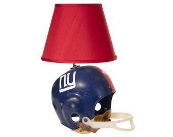 Vintage Football Helmet Lamp: Handmade Accent Light with Red Shade