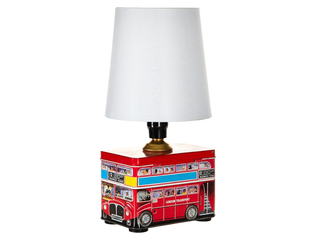 Upcycled London Bus Lamp: Vintage Tin Accent Light With Fabric Shade - Etsy