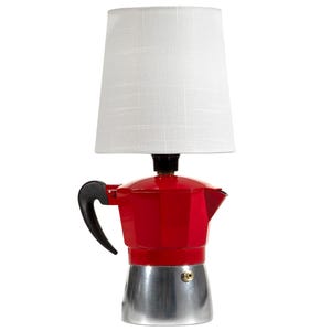Upcycled Espresso Pot Lamp: Red, Silver & Black with New Lampshade