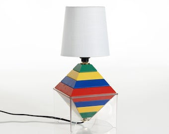 Hand Crafted Colorful Small Contemporary Accent Lamp with Fabric Shade