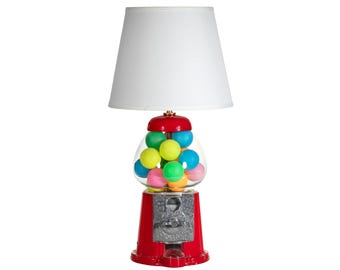 Vintage Gumball Machine Lamp with New Fabric Lampshade - Hand Crafted - Made in USA