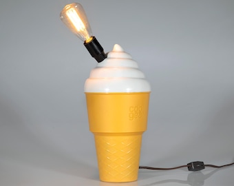 Vintage Ice Cream Cone Lamp: Upcycled Resin Accent Light with Filament Bulb