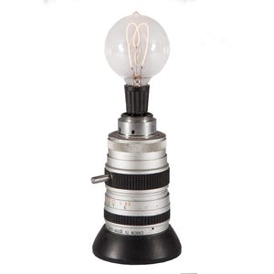 Unique Camera Mini Lamp Up-cycled Canon TV Zoom Wide Angle Video Lens Light with Filament Lightbulb - Man Cave Decor