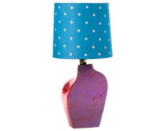 Handcrafted Colorful Purple Orange Red Slab Pottery Ceramic Lamp with New Fabric Lampshade