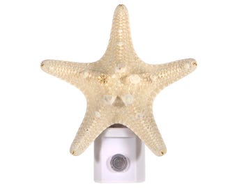 Handcrafted Starfish Night Light: Cream Seashell Beach Decor