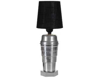 Vintage Midcentury Silver Aluminum Liquid Measuring Cup Lamp with New Black Lampshade