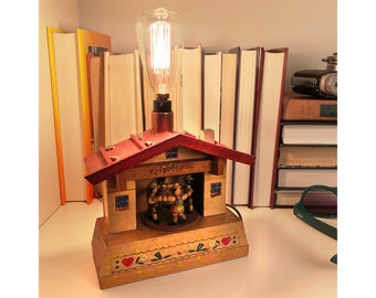 Vintage Wood Child's Toy Up-cycled Lamp with New Filament Lightbulb - Unique Nursery Light