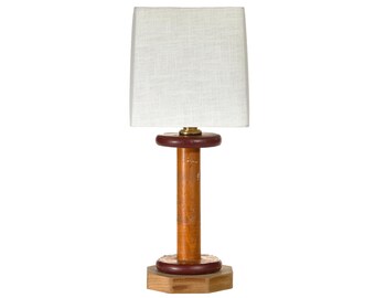 Vintage Upcycled Wood Spool Repurposed One of a Kind Lamp with Fabric Shade